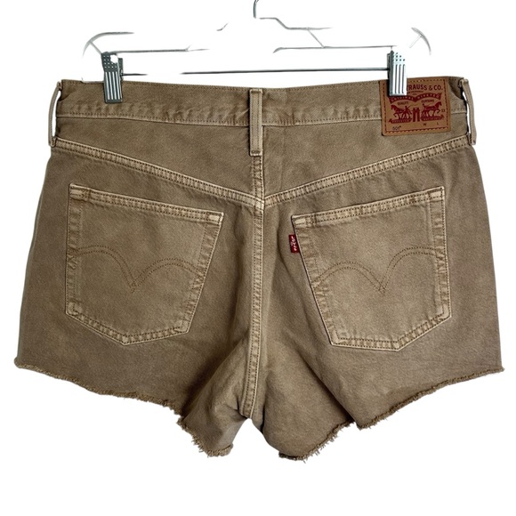 Levi’s 501 High Rise Cutoff Shorts W32 Beige Denim Frayed Hem - Picture 2 of 7
